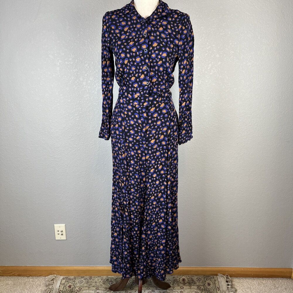 Anthropologie Navy Blue Floral Long Sleeve Jumpsuit